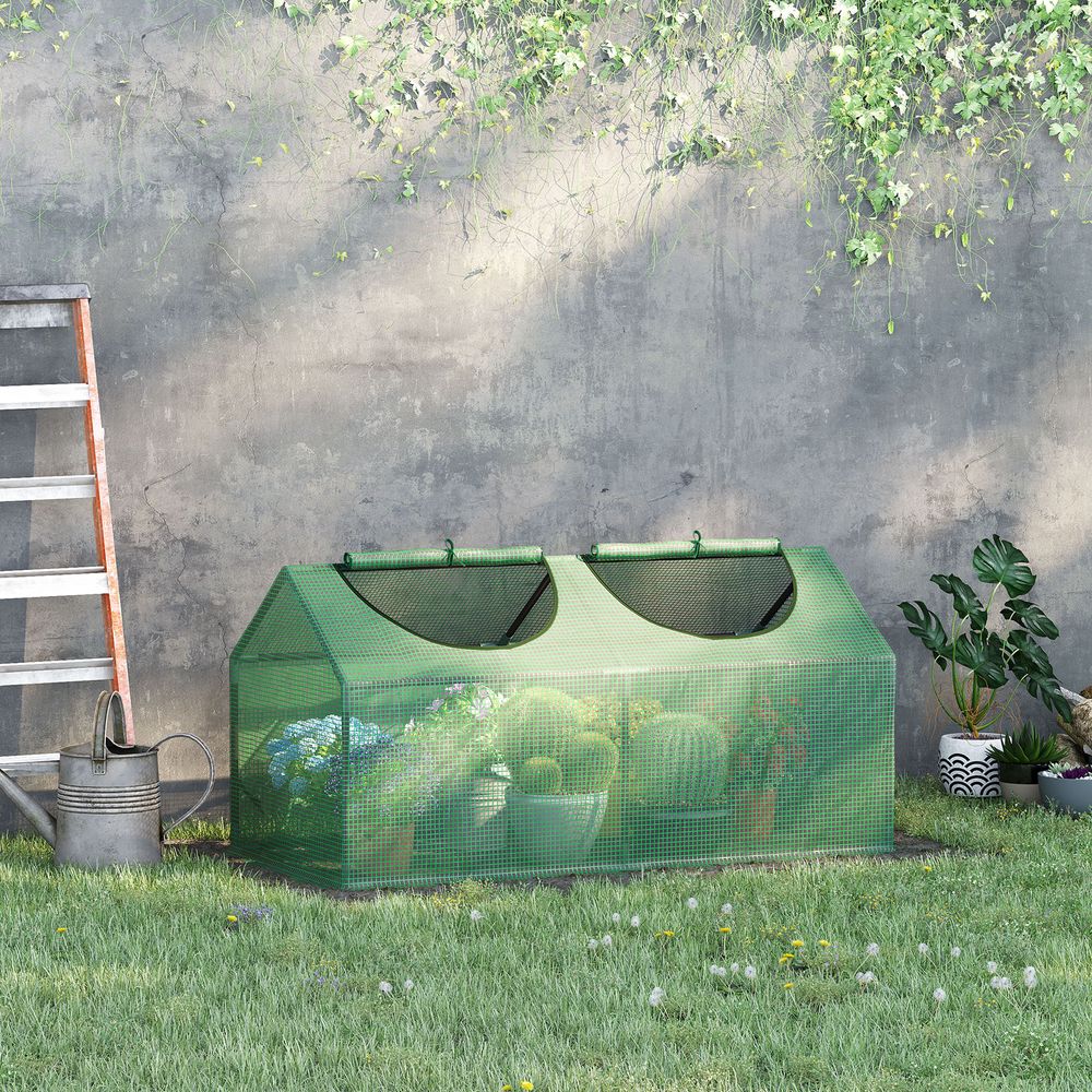 Mini serre de jardin pe 140 g/m² 120 x 60 x 60 cm vert foncé balcon 2 fenêtres - comfortxl outdoor living