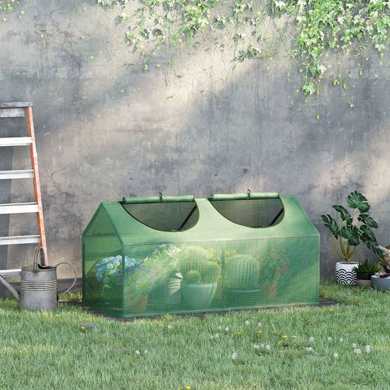 Mini serre de jardin pe 140 g/m² 120 x 60 x 60 cm vert foncé balcon 2 fenêtres - comfortxl outdoor living