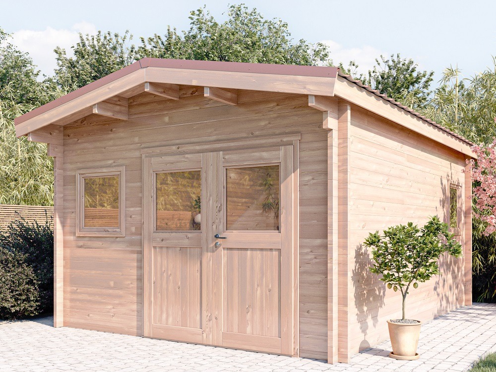 Studio de jardin oyonnax 20m² - bois douglas 55mm - porte & fenetre bois - toiture acier