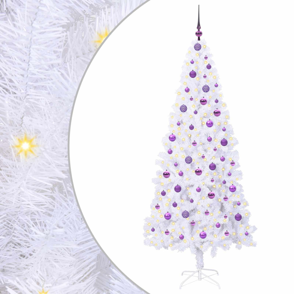 Sapin de noël artificiel avec 300 led blanc 210 cm pvc et acier