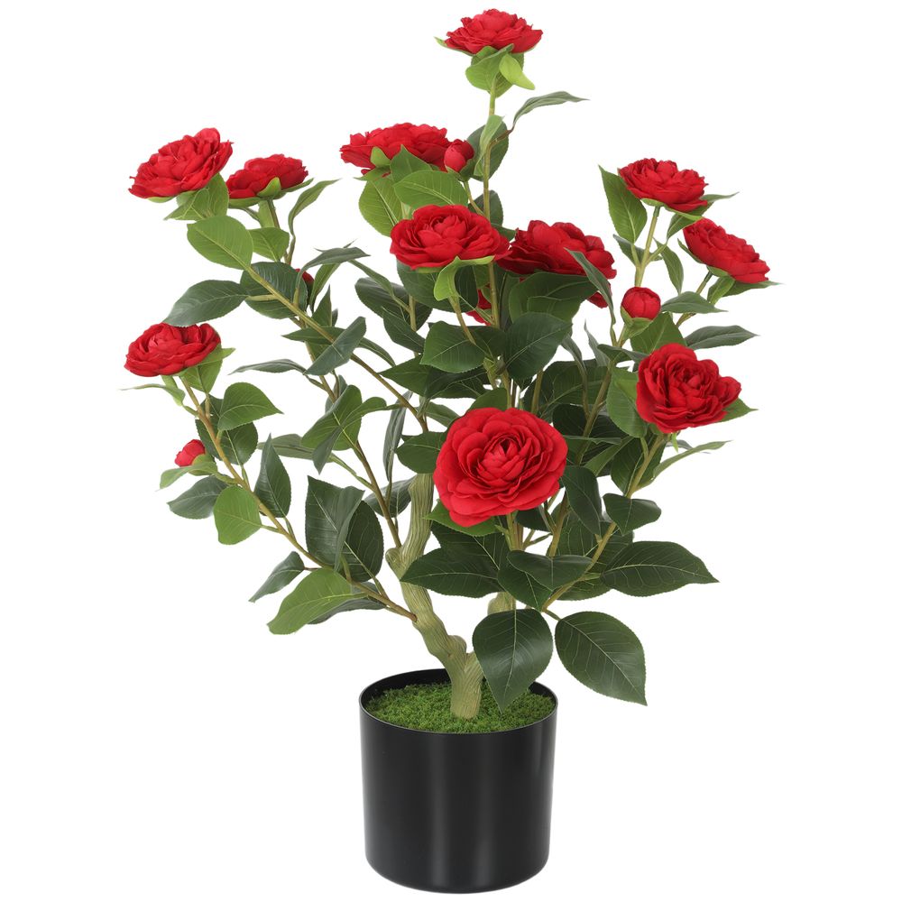 Plante artificielle camélia polyester 65 cm rouge en pot intérieur sans entretien