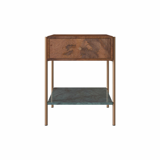 Doori-table de chevet en bois de manguier et marbre vert