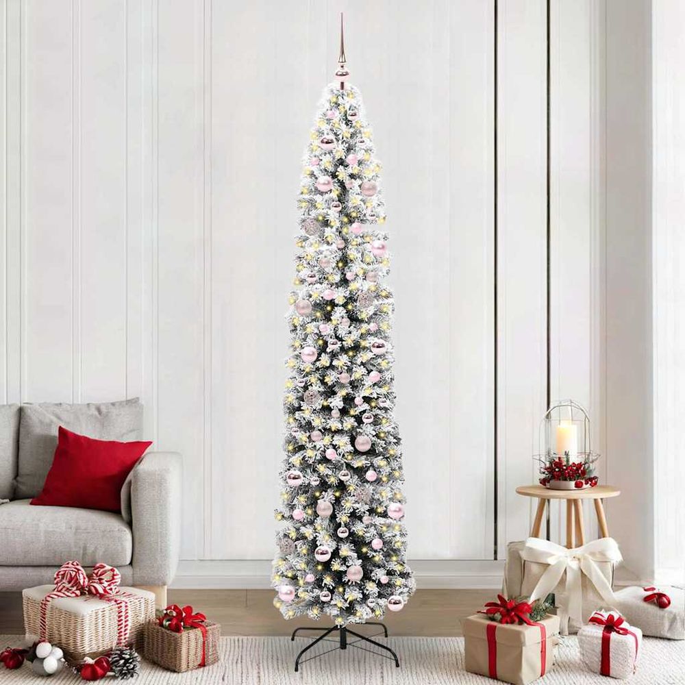 Sapin de noël artificiel xl 240cm, pack décoration intégral avec 120 boules et 300 led