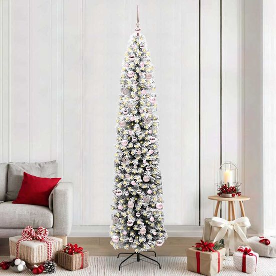 Sapin de noël artificiel xl 240cm, pack décoration intégral avec 120 boules et 300 led