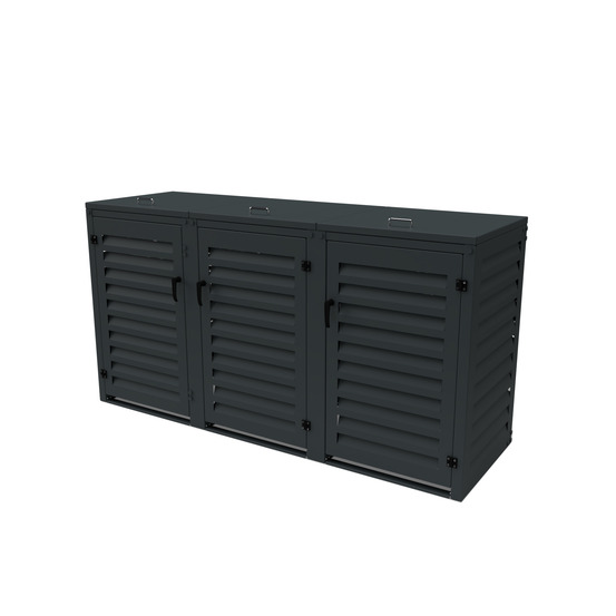 Cache poubelle triple en aluminium thermolaqué 3x120 litres - gris anthracite