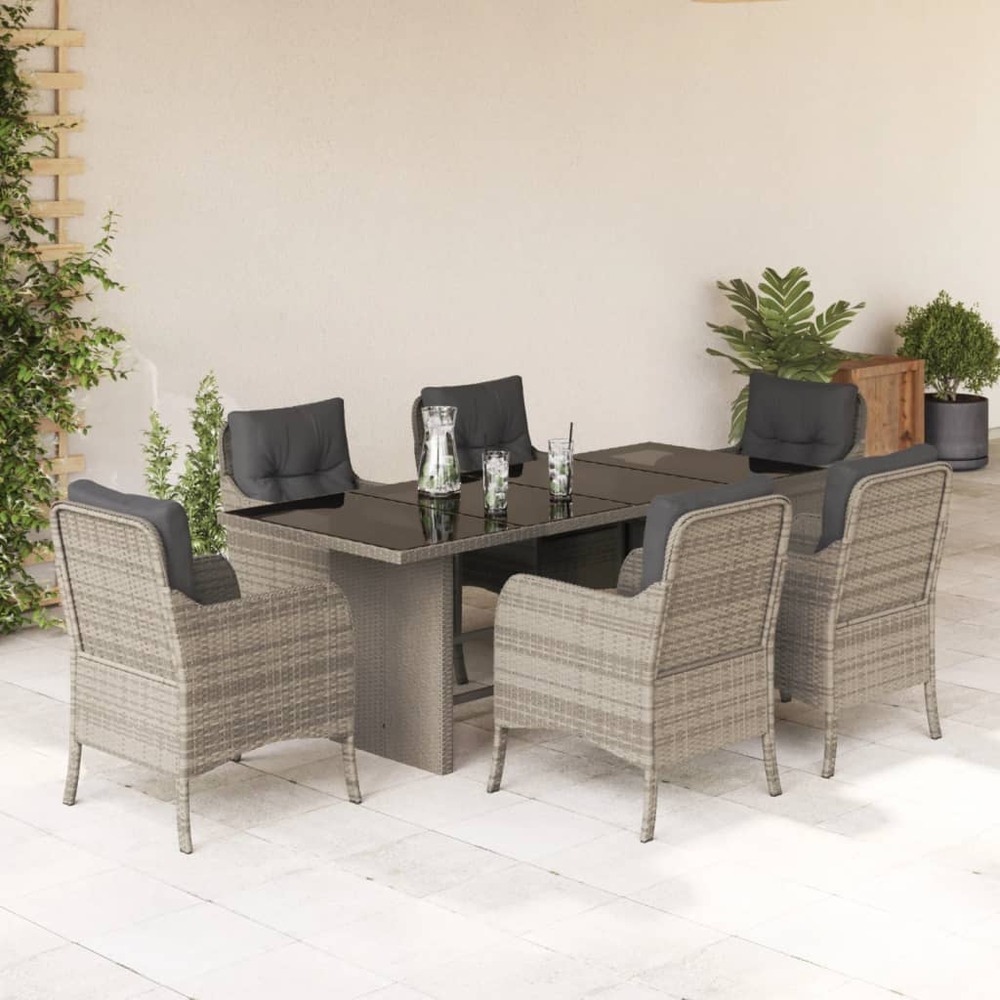 Ensemble à manger de jardin et coussins 7 pcs gris clair rotin