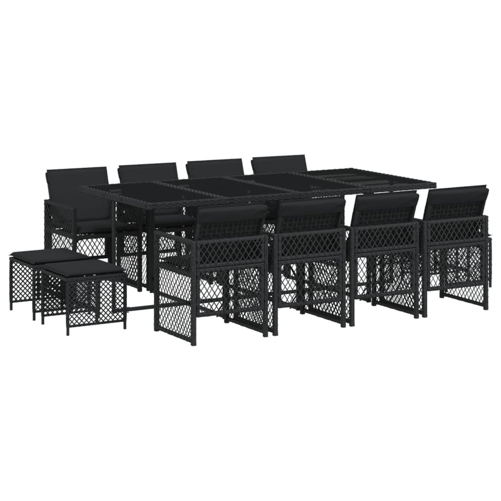 Ensemble à manger de jardin 13 pcs coussins noir résine tressée