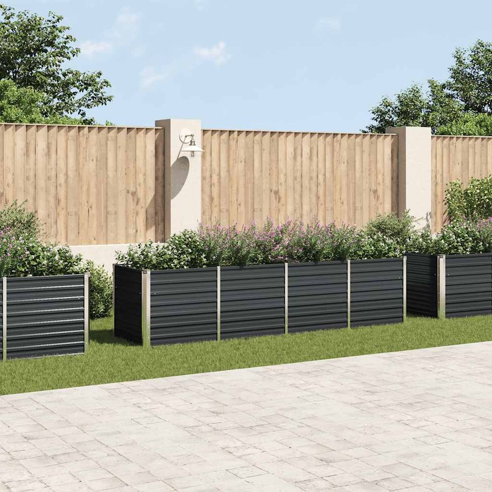 Bac potager rectangulaire moderne acier galvanisé durable pour jardin et terrasse anthracite 320x80x77cm
