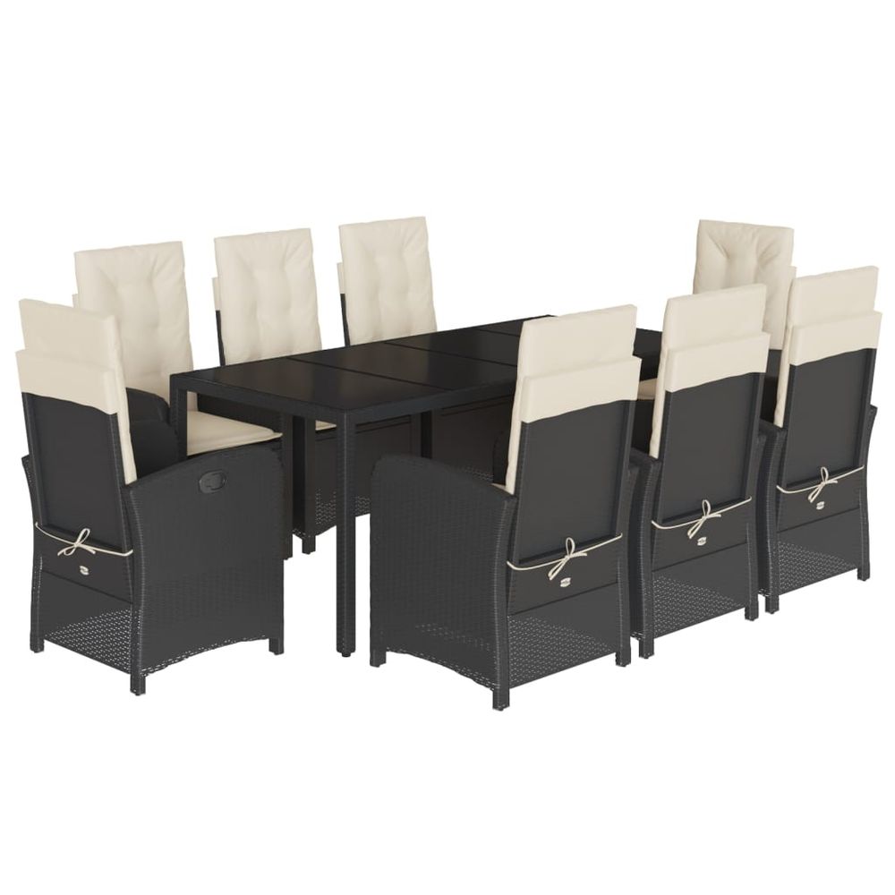 Ensemble à manger de jardin 9pcs coussins noir résine tressée