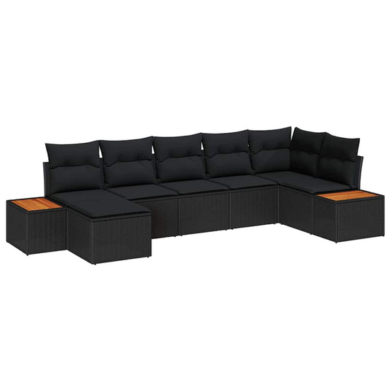 Ensemble de canapé de jardin avec coussin 7 pcs noir polyrotin