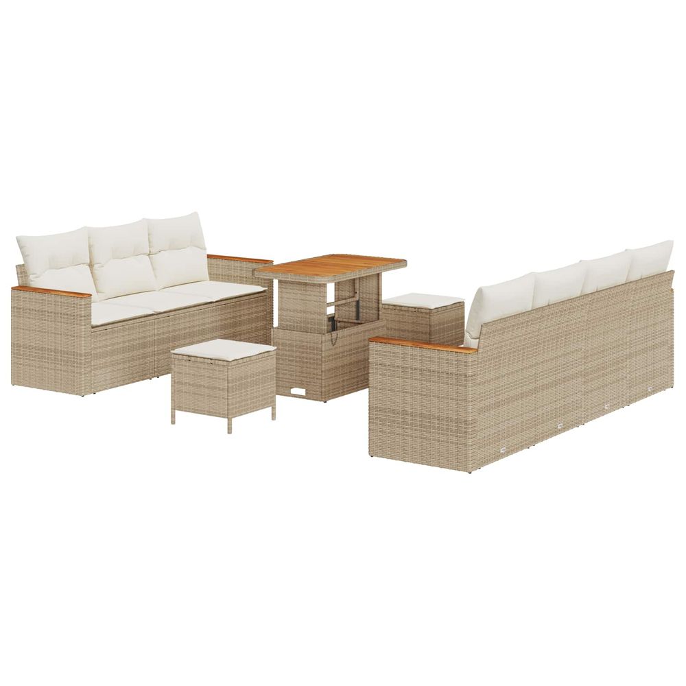 Ensemble de canapé de jardin 10 pc beige polyrotin