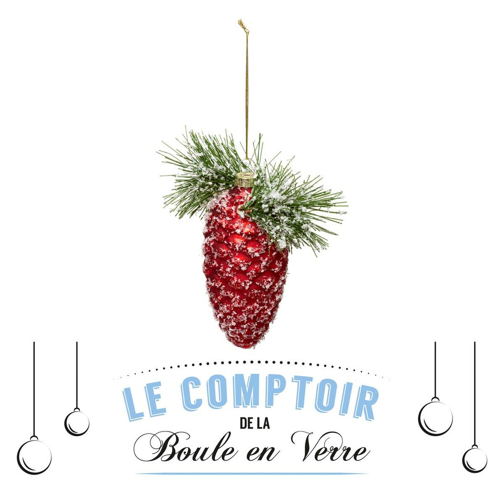 Sujet de noël verre 13 cm pomme pin rouge
