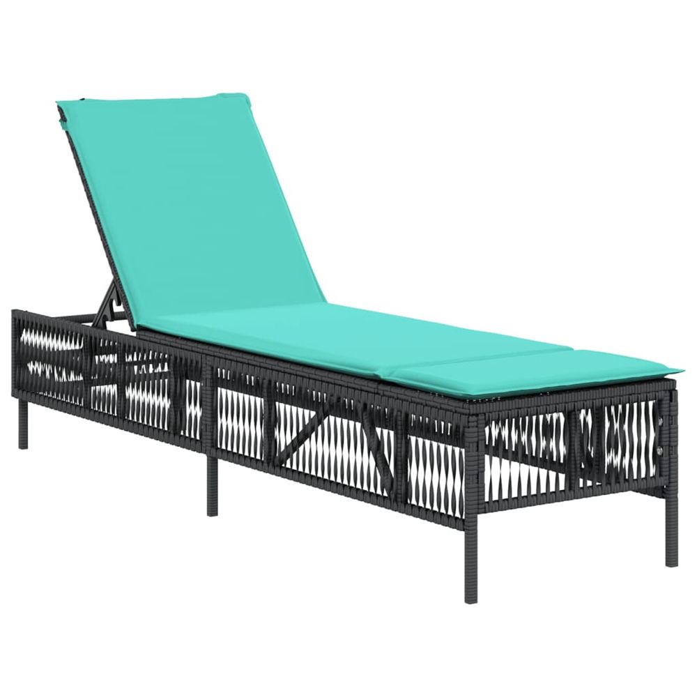 Chaise longue avec coussin en rotin synthétique noir bain de soleil