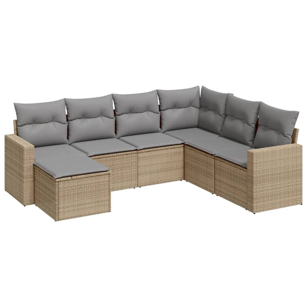 Salon de jardin avec coussins 7 pcs beige résine tressée