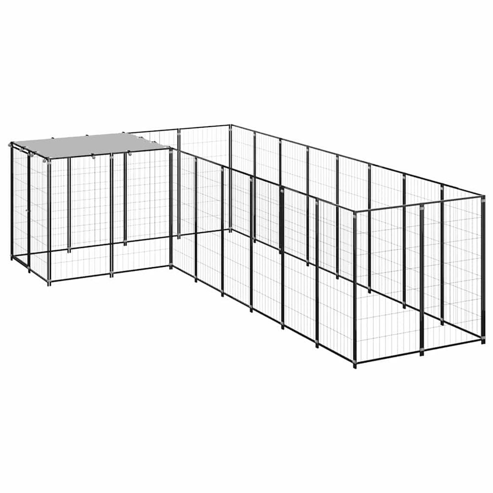 Chenil extérieur 6,05 m² acier avec toit de protection pour jardin noir