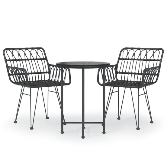 Ensemble à manger de jardin 3 pcs noir résine tressée