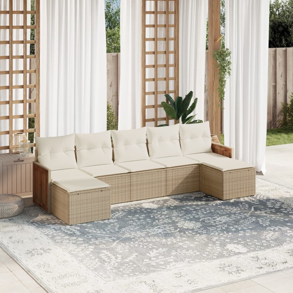 Salon de jardin avec coussins 7 pcs beige résine tressée