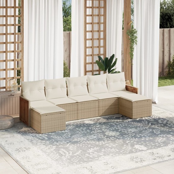 Salon de jardin avec coussins 7 pcs beige résine tressée