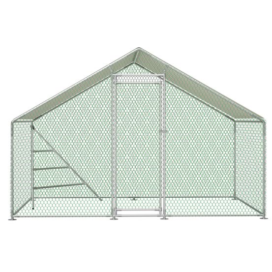 Enclos poules extérieur métal 3 x 2 x 2 m argenté avec toit pe et porte sécurisée