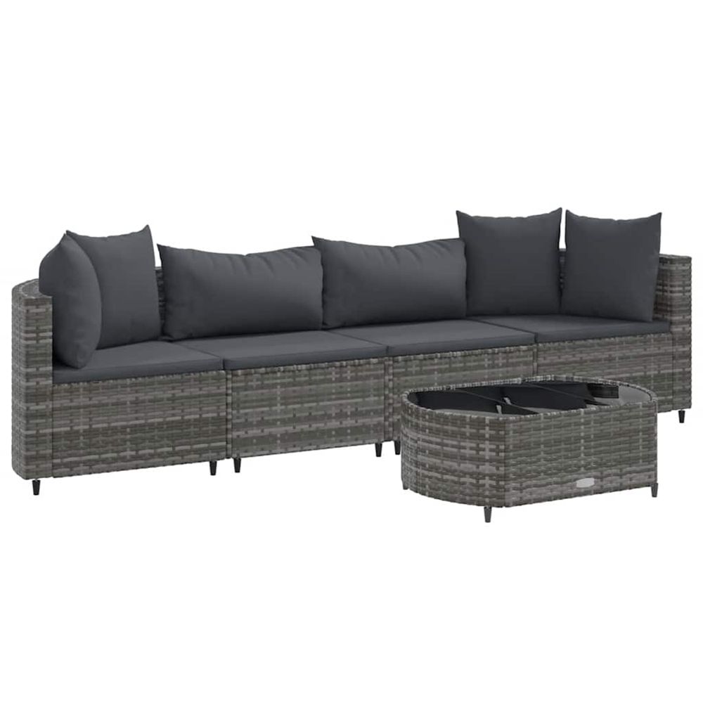 Salon de jardin 5 pcs avec coussins gris résine tressée