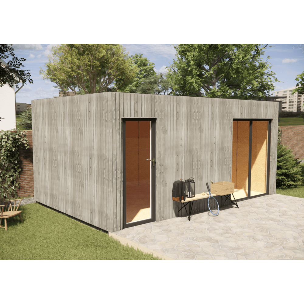 Bureau de jardin 4 saisons en bois 5,5 x 3,5 x 2,7 m / isolation re2020 avec plancher isolé