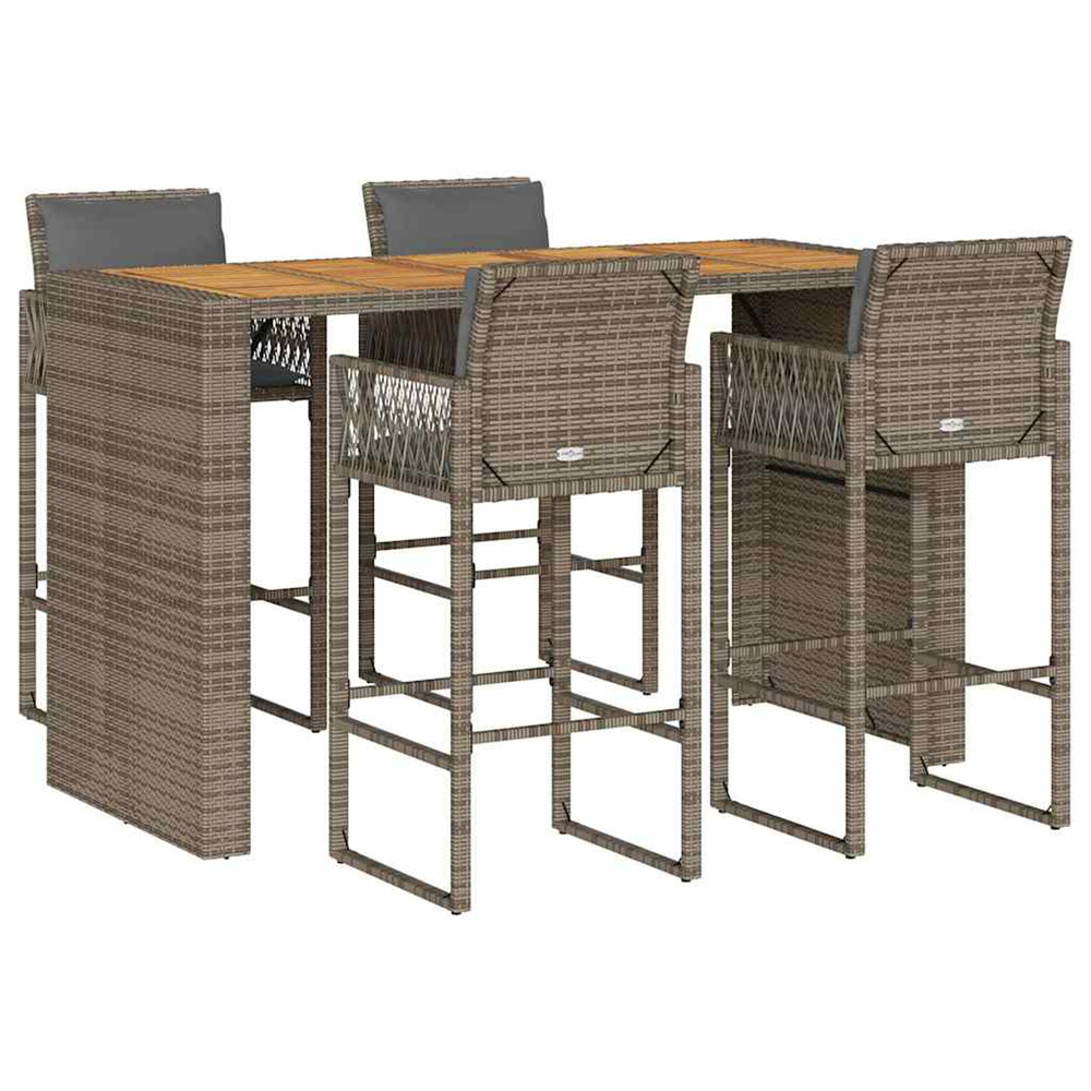 Ensemble de bar de jardin 5 pcs avec coussins gris poly rotin
