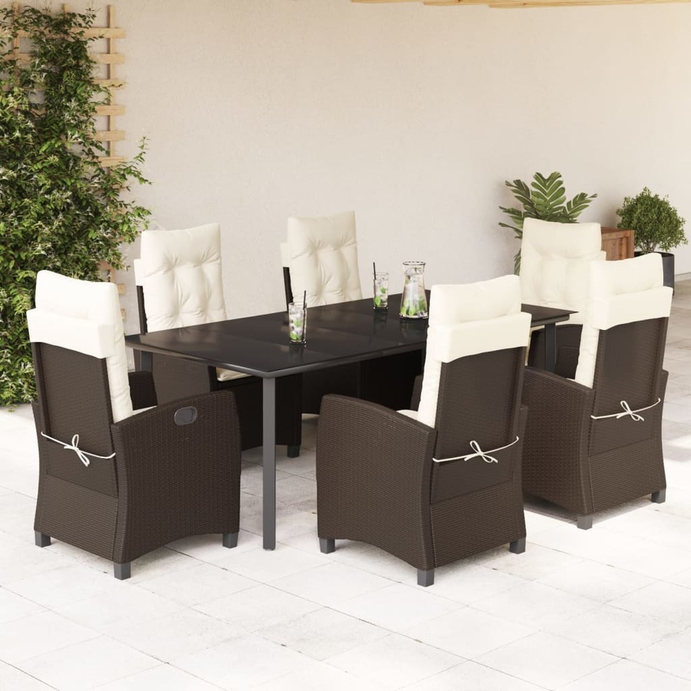 Ensemble à manger de jardin et coussins 7 pcs marron rotin