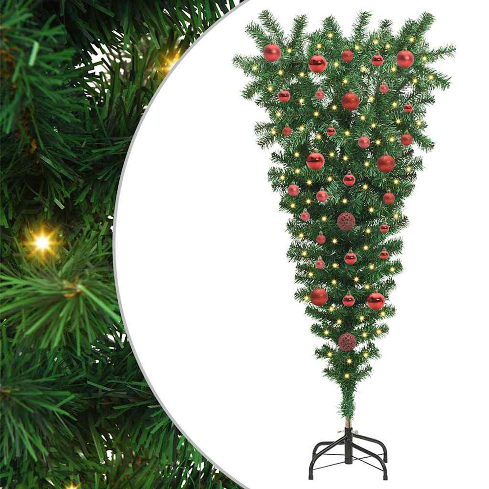 Sapins de noël pré-éclairés en version inversée avec jeu de boules