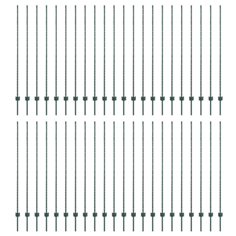 Poteaux de clôture 44 pcs vert 200 cm acier