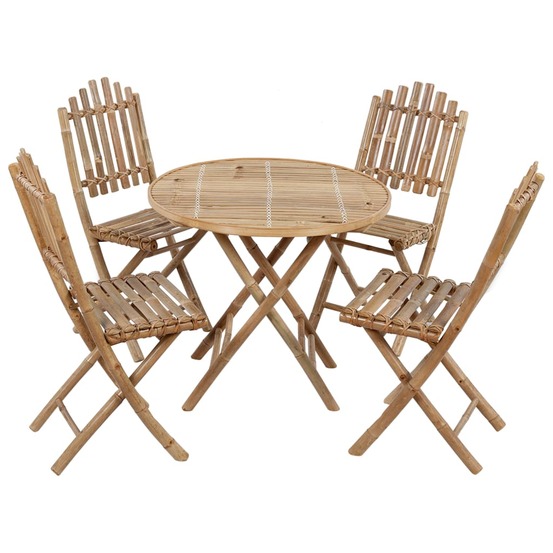 Ensemble à manger d'extérieur pliable 5pcs avec coussins bambou