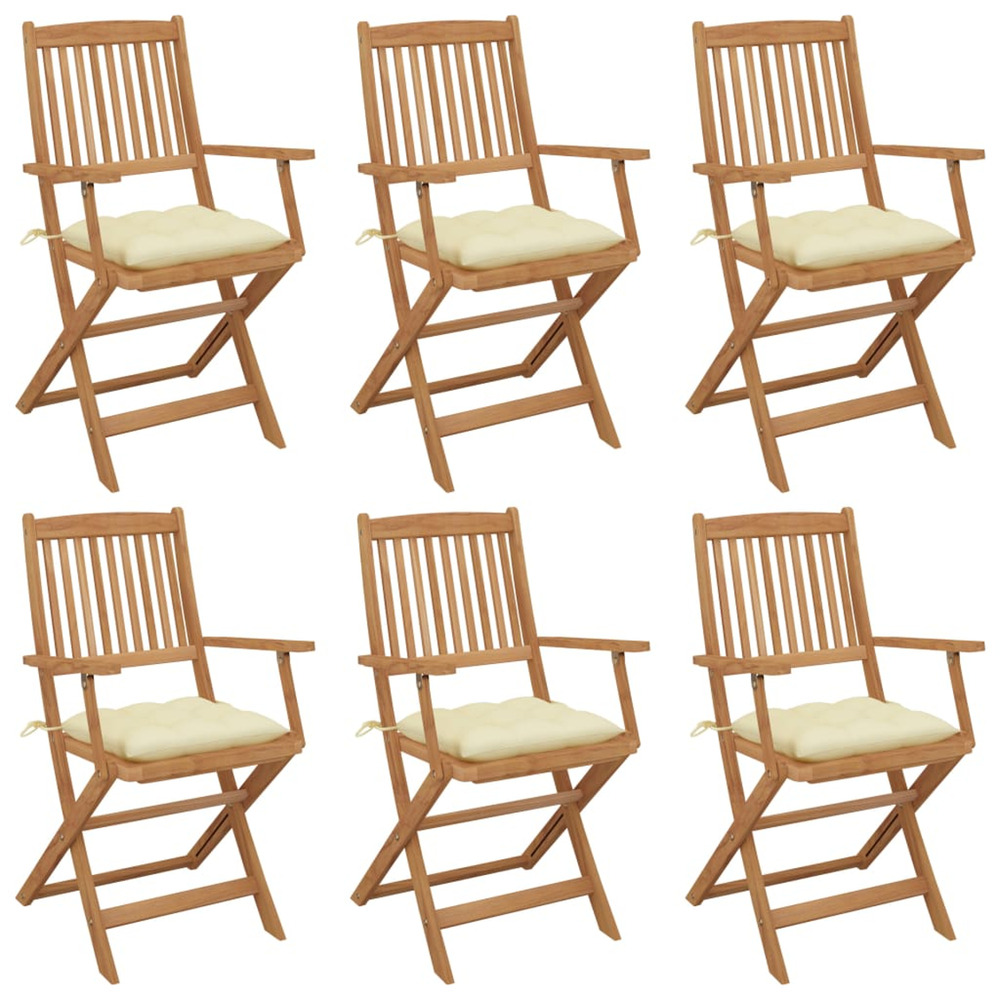 Chaises pliables de jardin lot de 6 avec coussins bois d'acacia