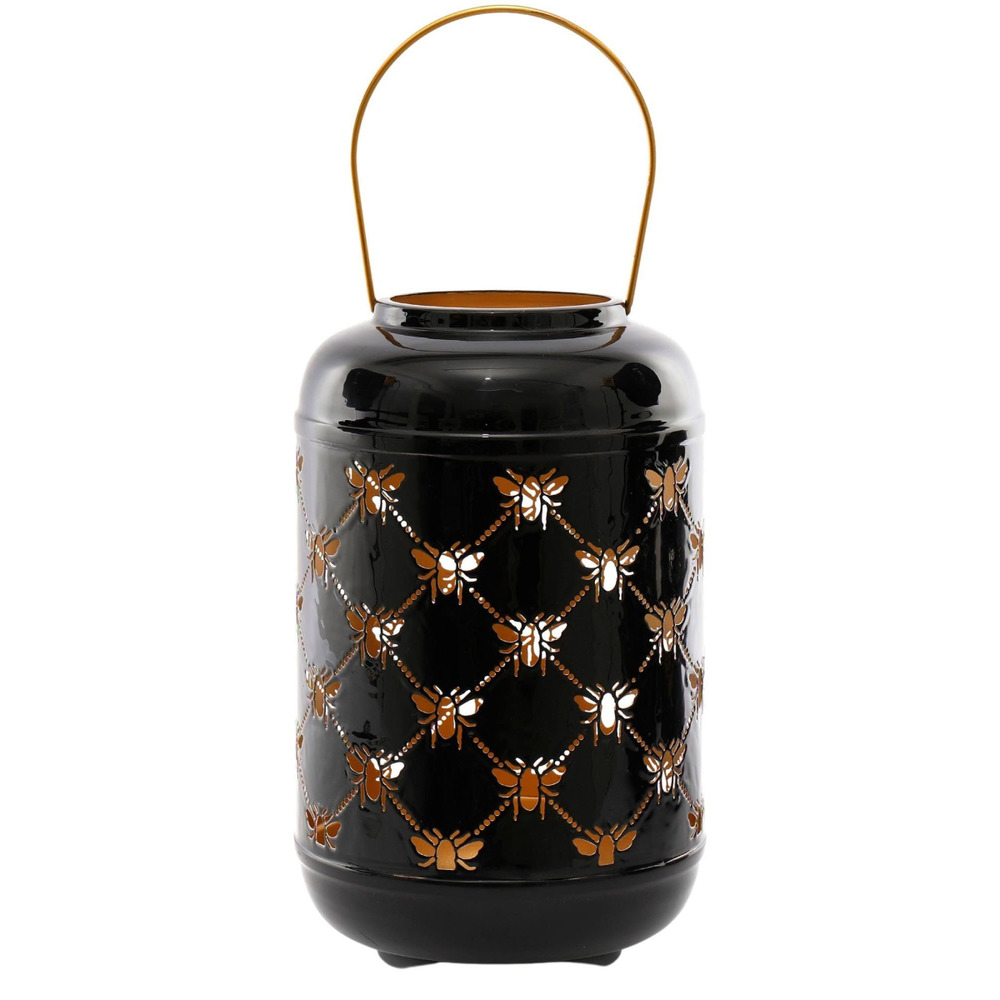 Lanterne ronde ajourée en métal abeille 20 x 32 cm