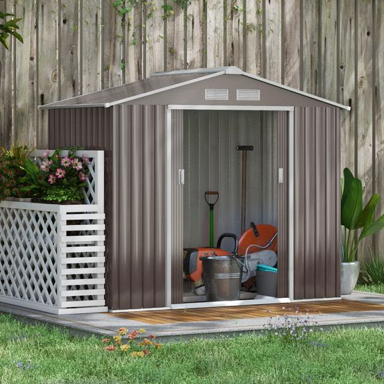 Abri de jardin en acier pour extérieur rangement outils 213x130x185cm gris - comfortxl outdoor living