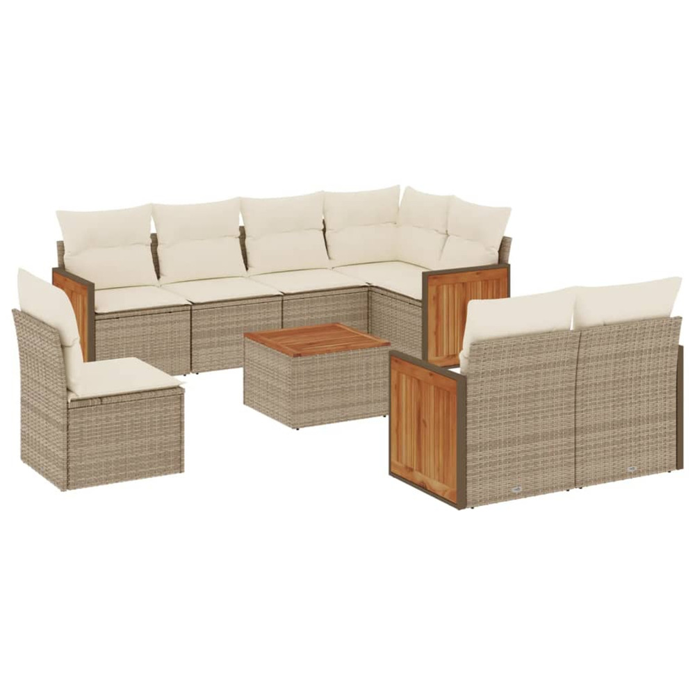 Salon de jardin avec coussins 9 pcs beige résine tressée