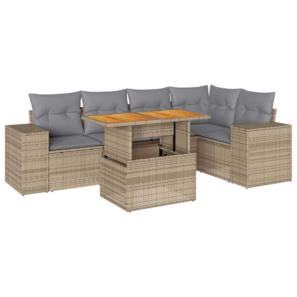 Salon de jardin avec coussins 6 pcs beige résine tressée
