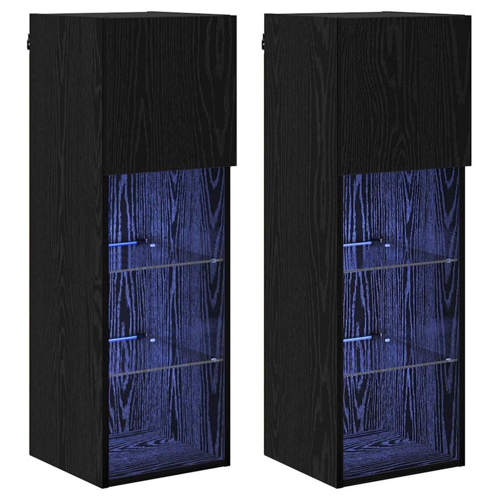 Meubles tv muraux 2 pc chêne noir bois d'ingénierie