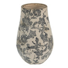 Vase décoratif céramique beige motif fleurs 13x20cm
