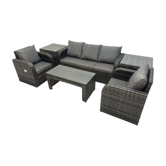 Salon de jardin ensemble avec chaise inclinable table basse 2 tables d'appoint gris foncé mixte