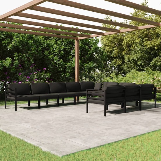 Salon de jardin 10 pcs avec coussins aluminium anthracite