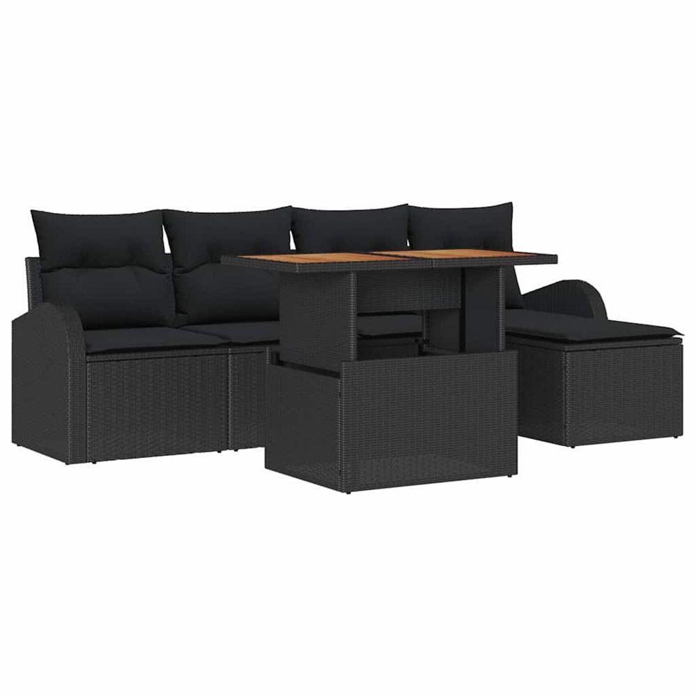 Ensemble de canapé de jardin 6 pc noir poly rotin