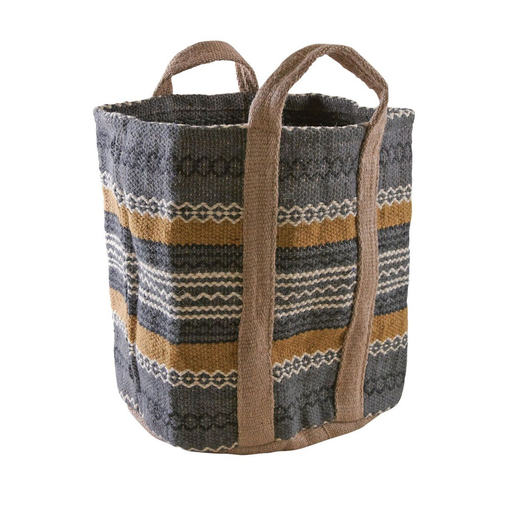 Corbeille en toile de jute épaisse afriqua taupe et moutarde