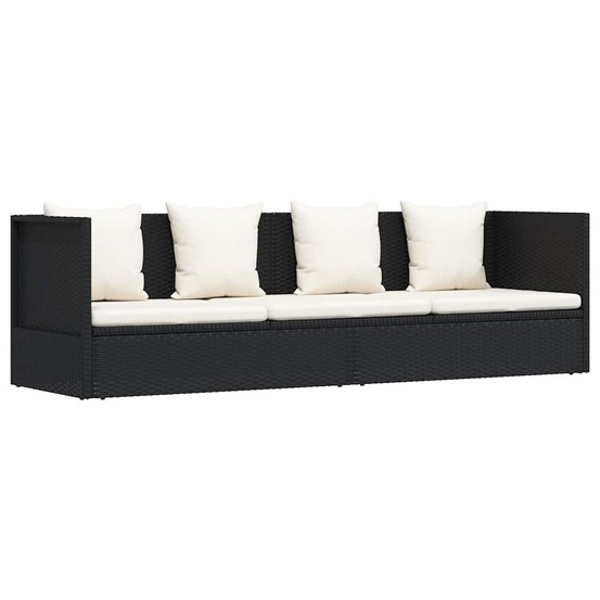 Lit de jardin avec coussin et oreillers résine tressée noir