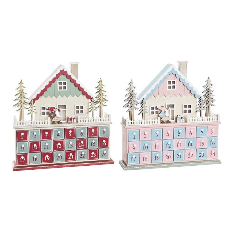 Lot 2 de calendriers de l'avent maison en bois bleu et rouge