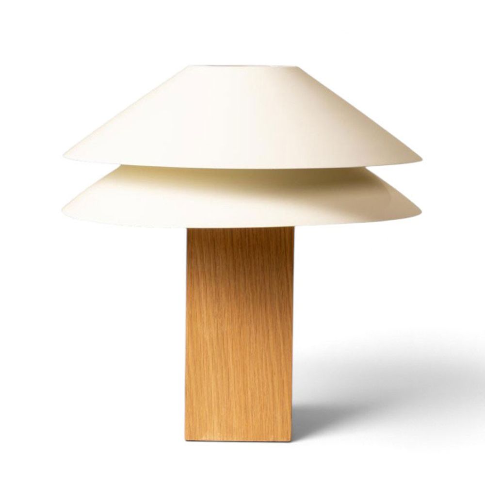 Lampe double abat jour doppia chêne contreplaqué fer 30x35cm