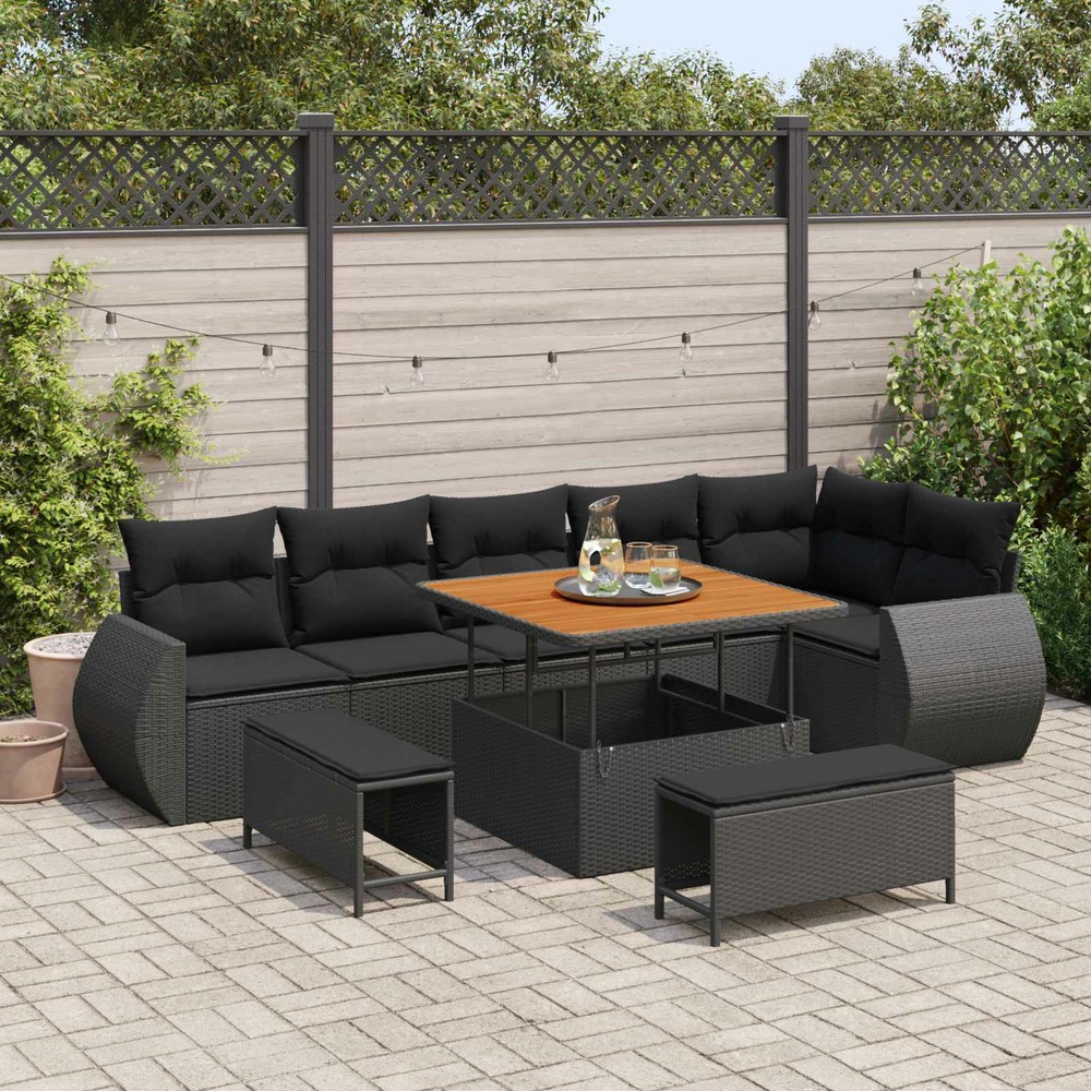 Ensemble de canapé de jardin 9 pcs noir polyrotin