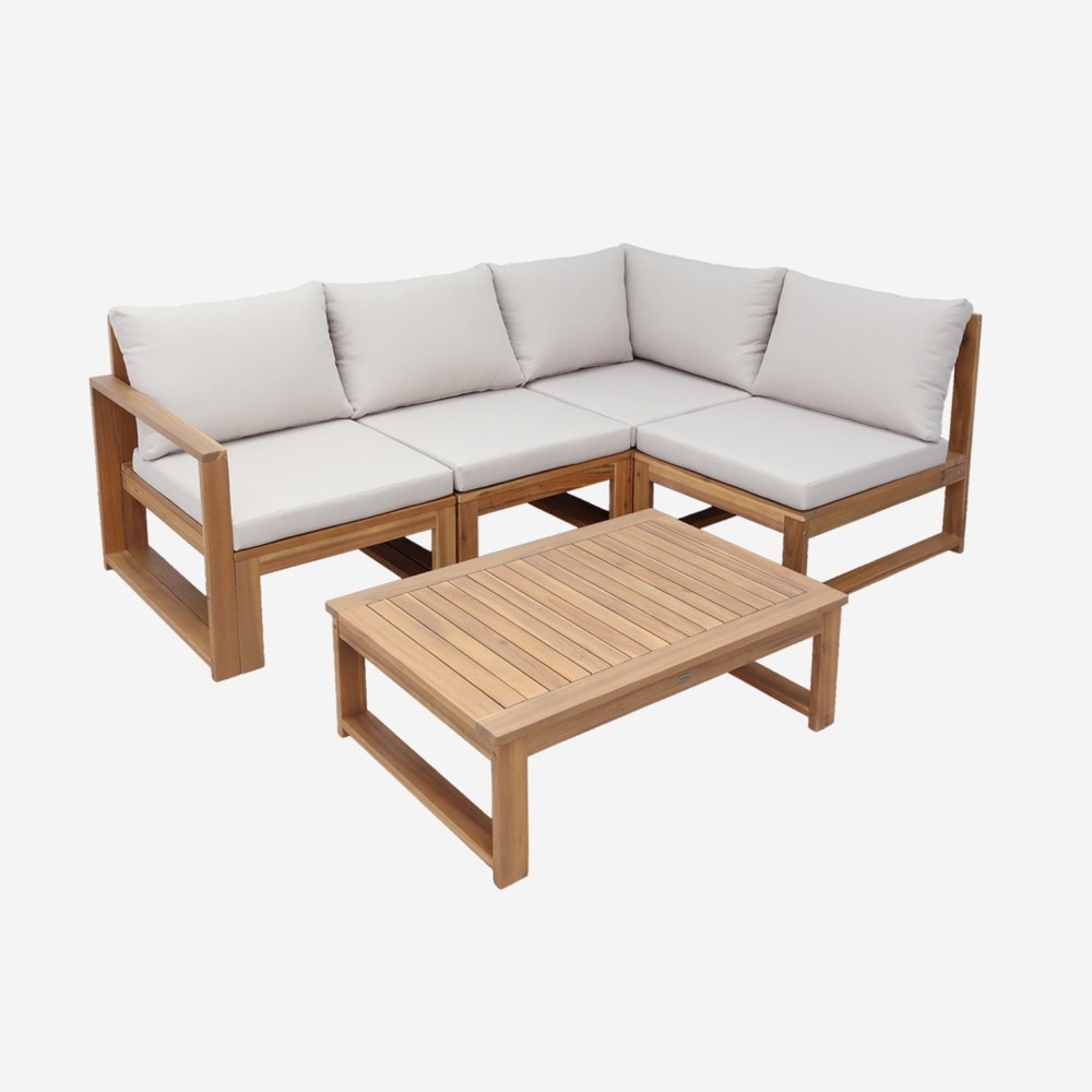Salon de jardin modulable bois d'acacia et tissu beige 4 places - tula
