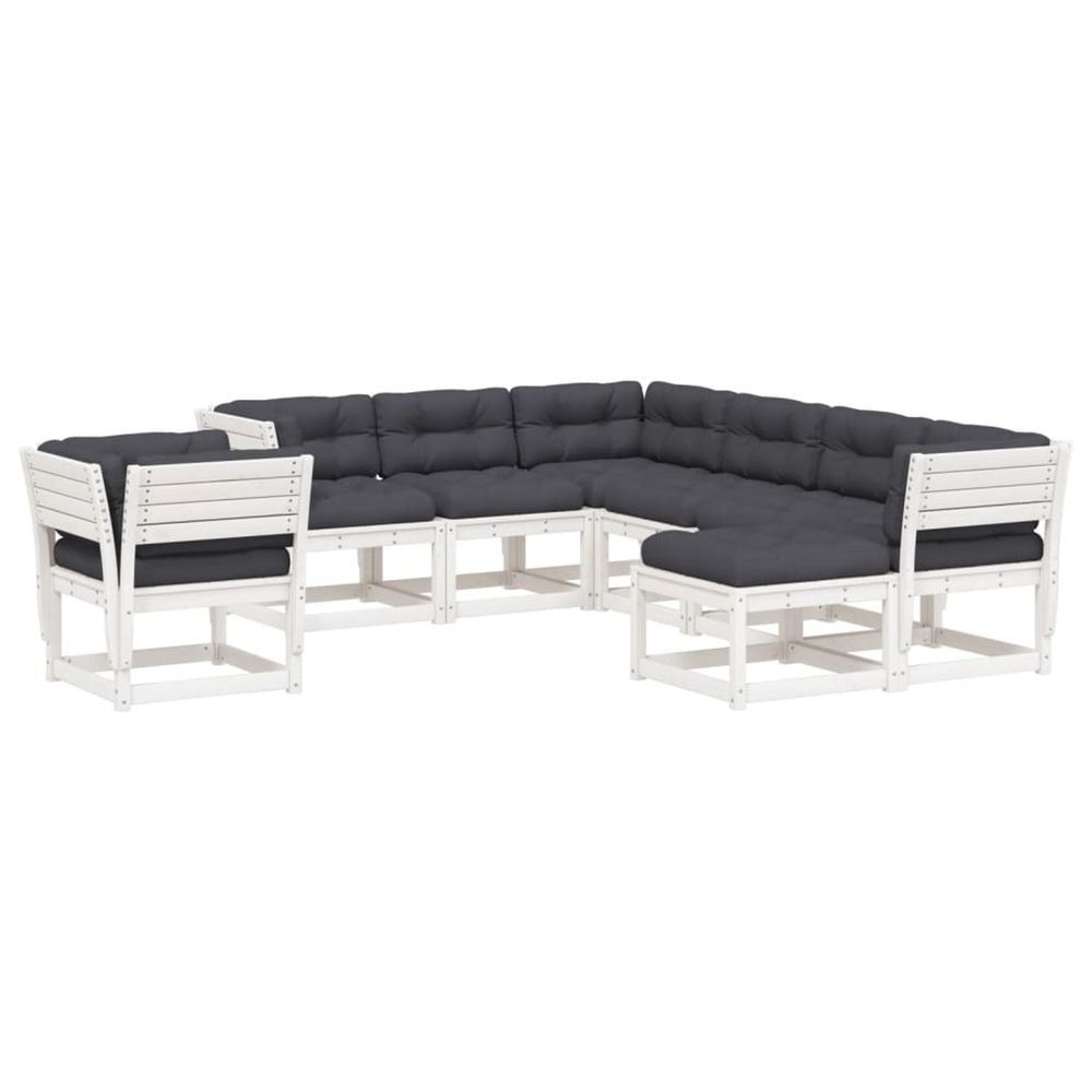 Salon de jardin avec coussins 8 pcs blanc bois de pin massif