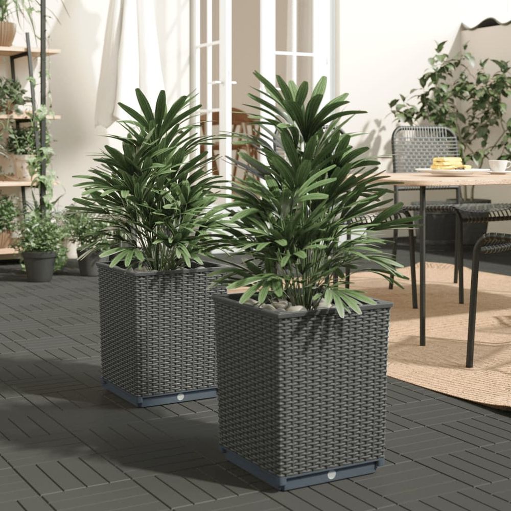 Lot de 2 pots de fleurs carrés en polypropylène noir pour extérieur 30cm