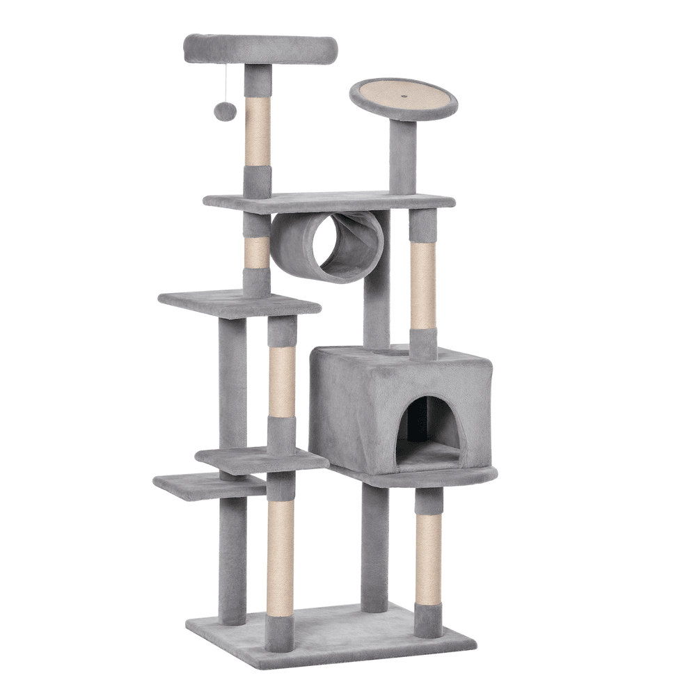 Arbre à chat multiniveaux en sisal et peluche pour chats d'intérieur avec griffoir 165cm gris