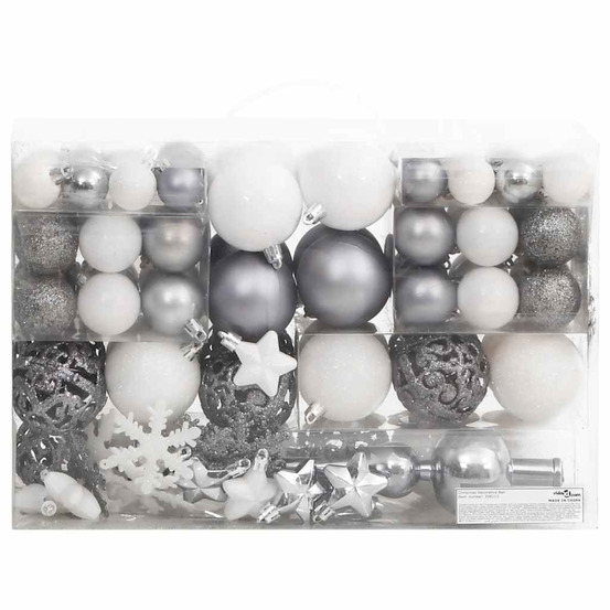 Ensemble de boules de noël 111 pièces blanc et gris polystyrène